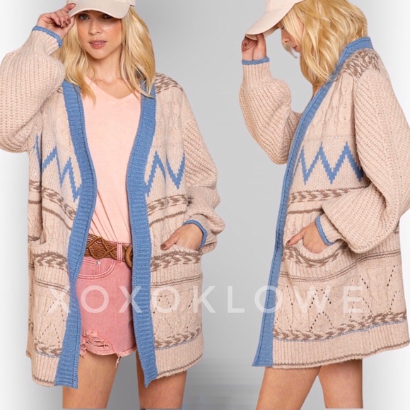 POL Aztec Knit Cardigan Open Front Relaxed Fit - Picture 4 of 11
